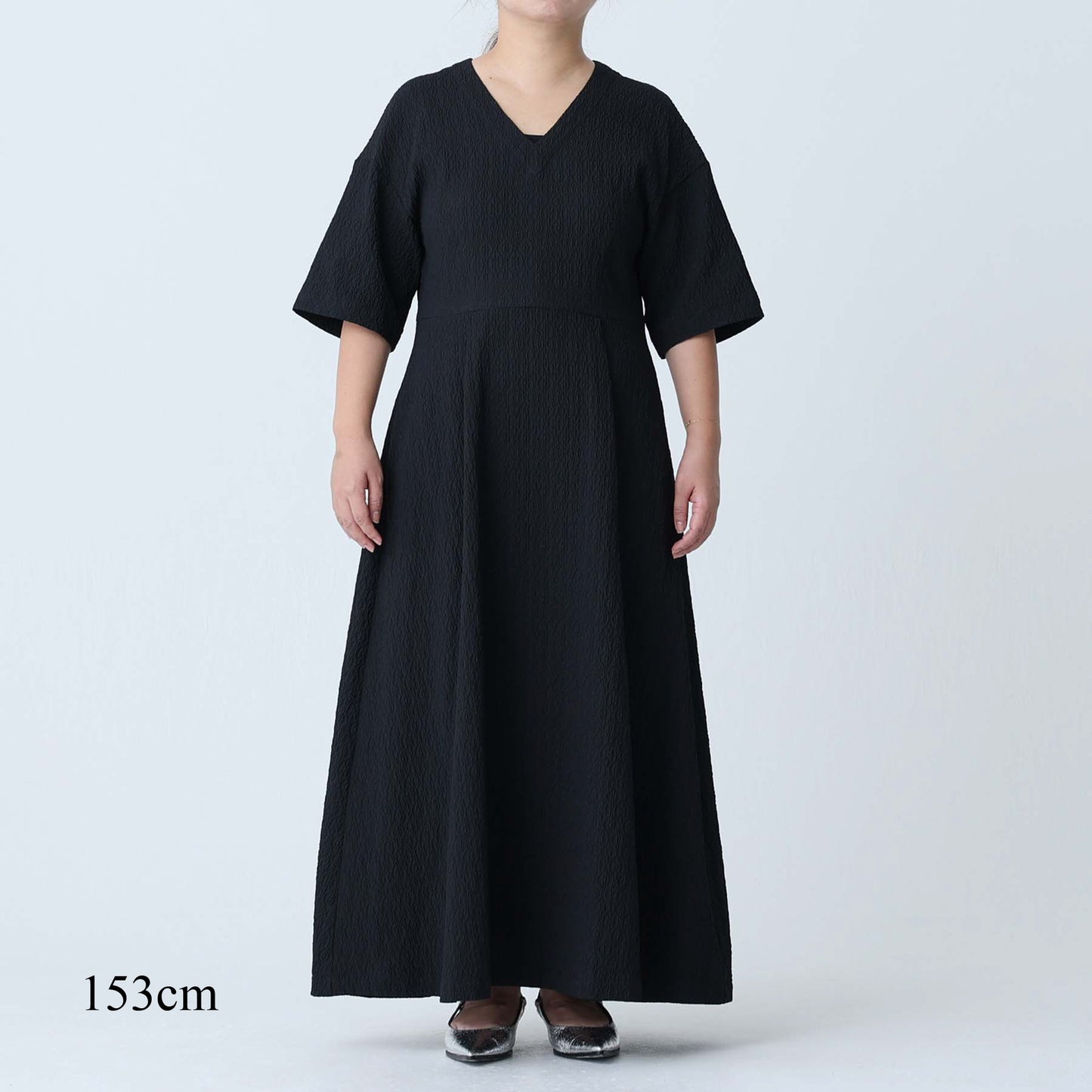 F-DR-02「Jewel Tile」V-neck dress BLACK