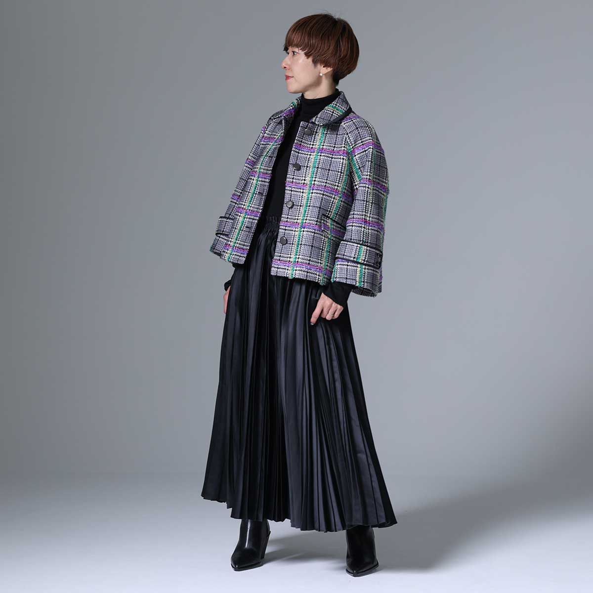 10月下旬~11月上旬お届け予定 F-JK-01 「Feather over plaid」Short blouson