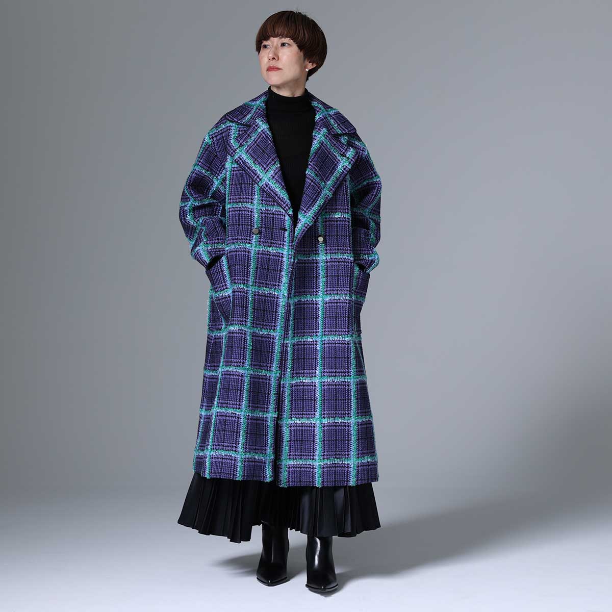 11月下旬~12月上旬お届け予定 F-JK-02 「Feather over plaid」Over chester coat