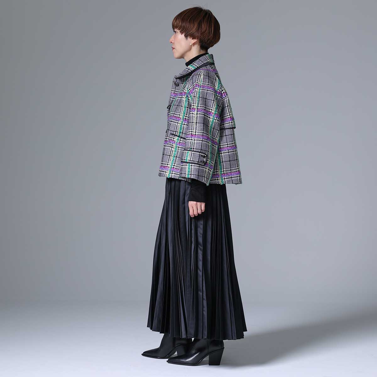 10月下旬~11月上旬お届け予定 F-JK-01 「Feather over plaid」Short blouson