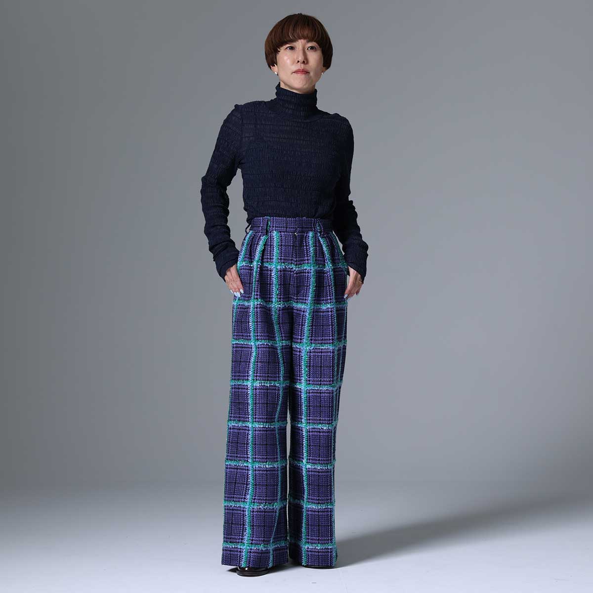 F-CS-04「Shirring knit」High-neck sheer tops【全2色】