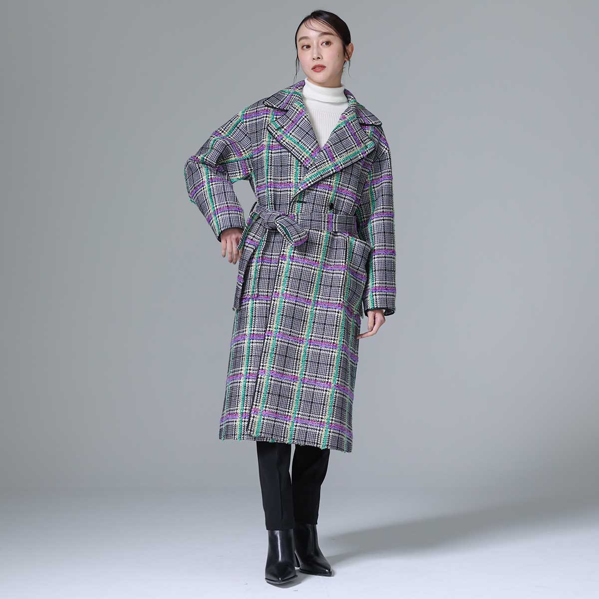 11月下旬~12月上旬お届け予定 F-JK-02 「Feather over plaid」Over chester coat