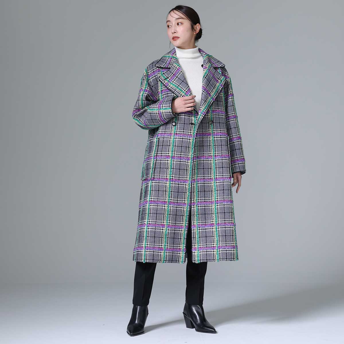 11月下旬~12月上旬お届け予定 F-JK-02 「Feather over plaid」Over chester coat