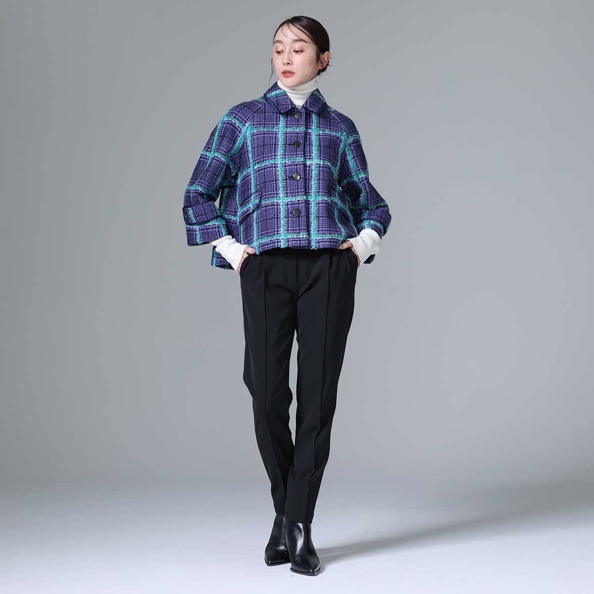 10月下旬~11月上旬お届け予定 F-JK-01 「Feather over plaid」Short blouson