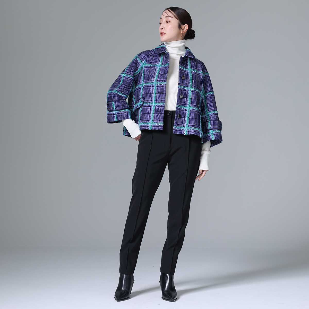 10月下旬~11月上旬お届け予定 F-JK-01 「Feather over plaid」Short blouson