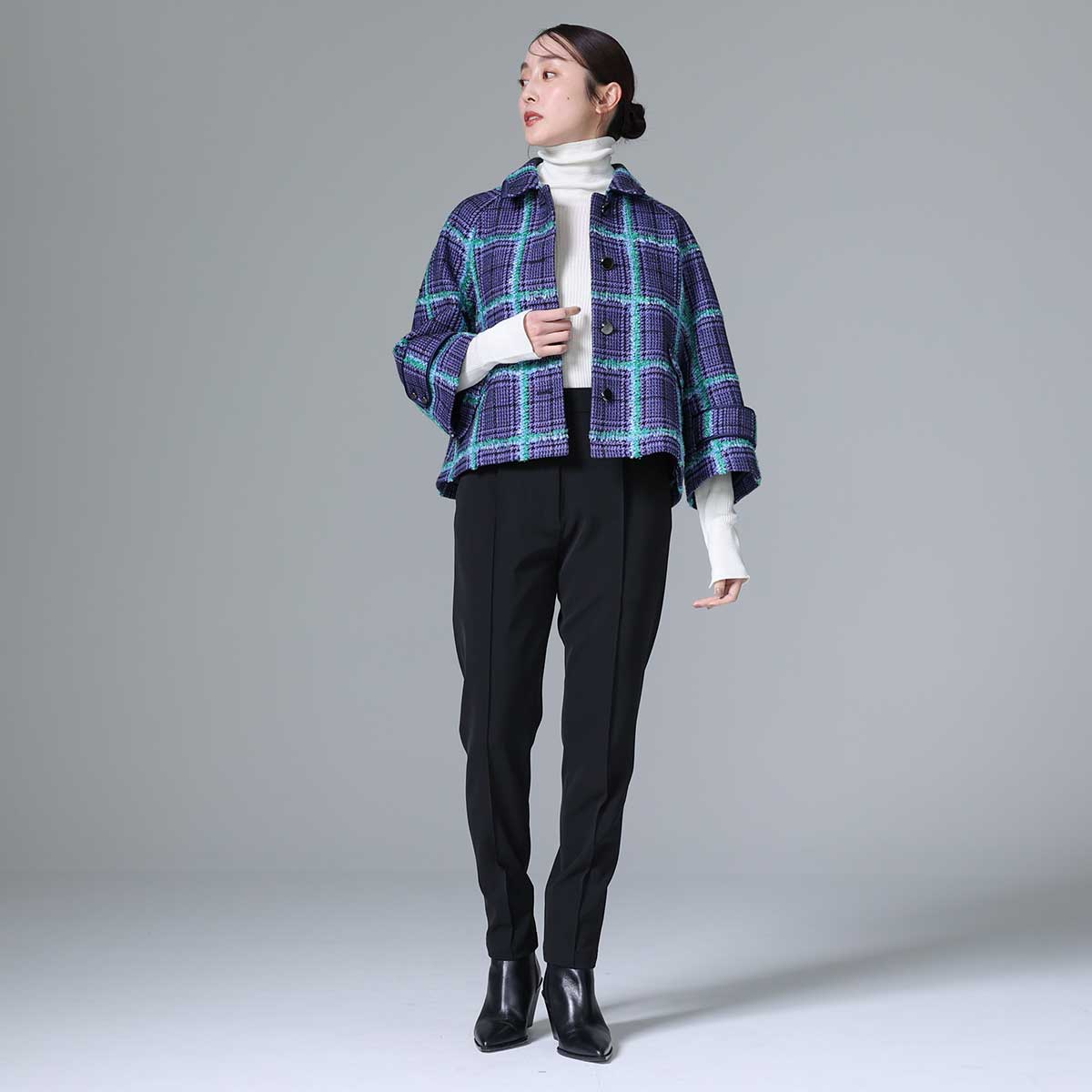 10月下旬~11月上旬お届け予定 F-JK-01 「Feather over plaid」Short blouson
