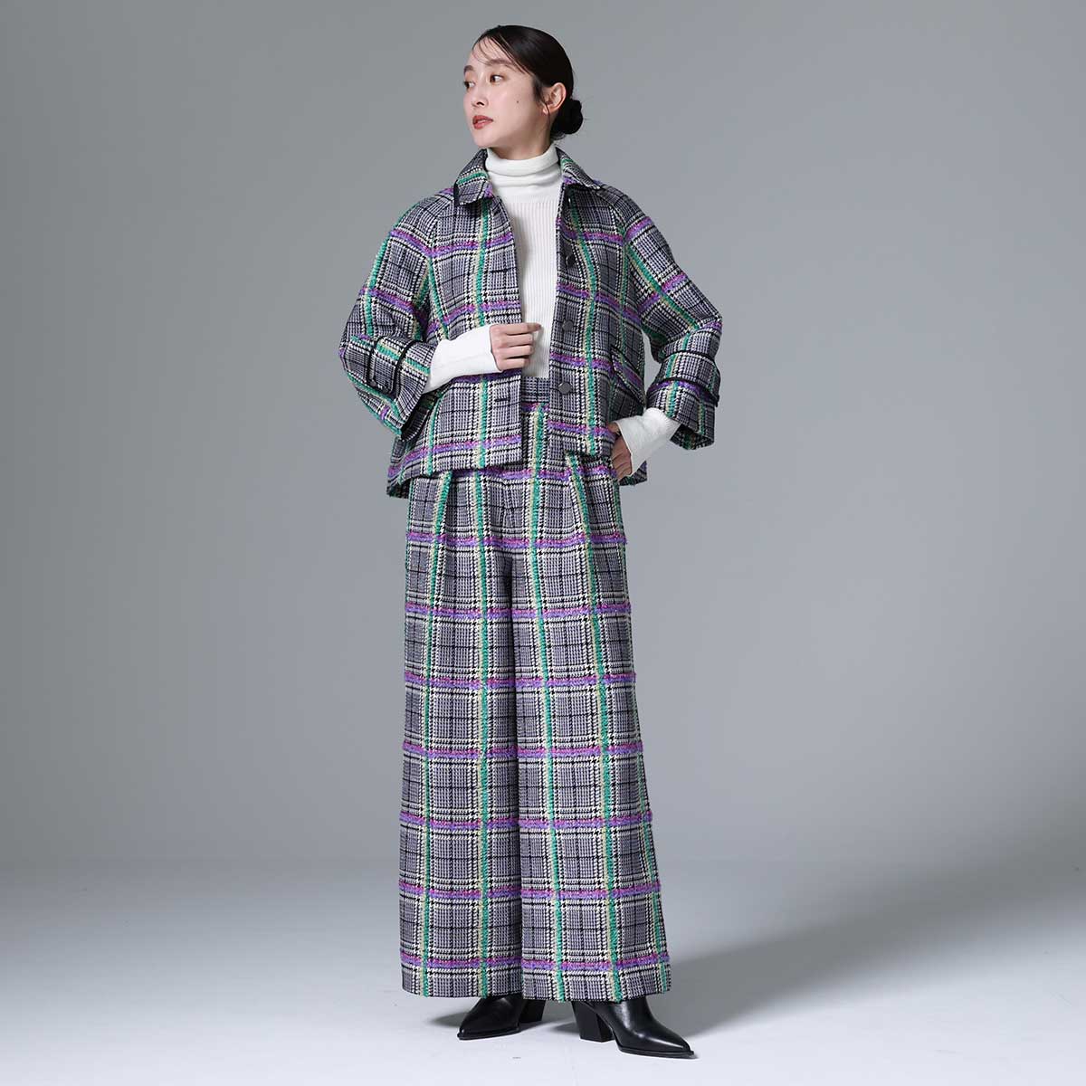 10月下旬~11月上旬お届け予定 F-JK-01 「Feather over plaid」Short blouson