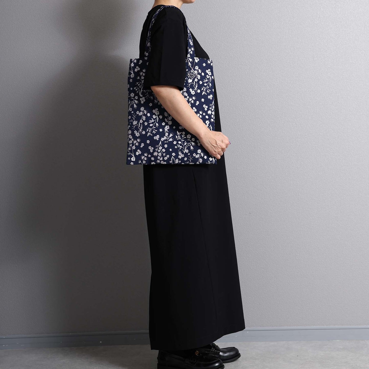 C-BG-19「frozen flower」Twill Tote Bag NAVY&BLACK