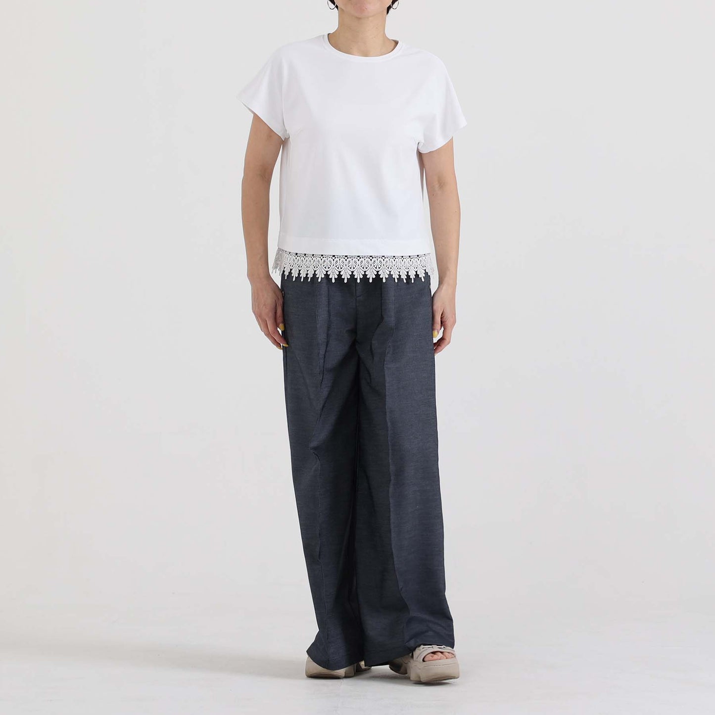 F-PT-10「Function light denim」Easy wide pants【NAVY】