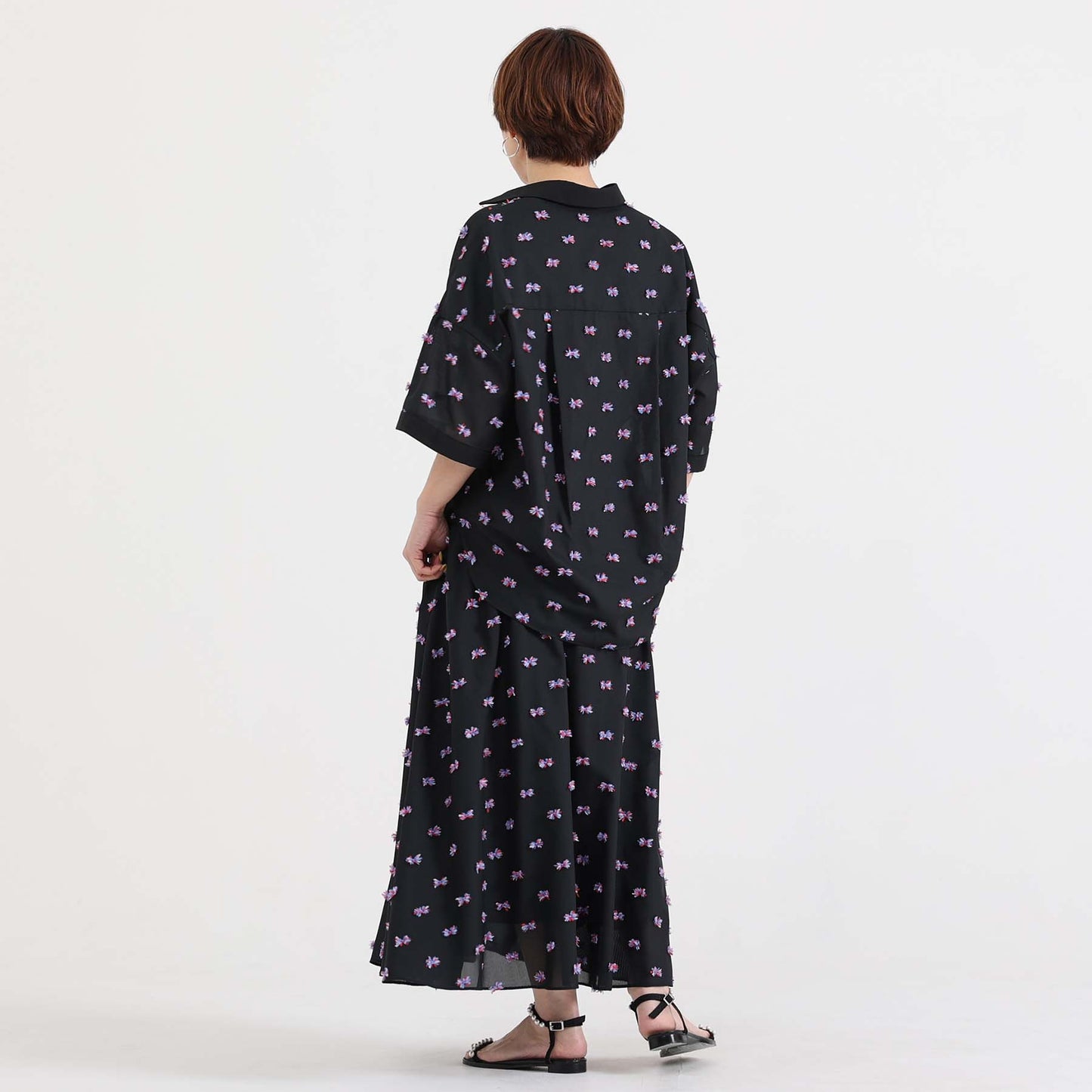 【7月下旬お届け予定】F-SH-04「Feather dot」Relax shirt【BLACK MULCH】