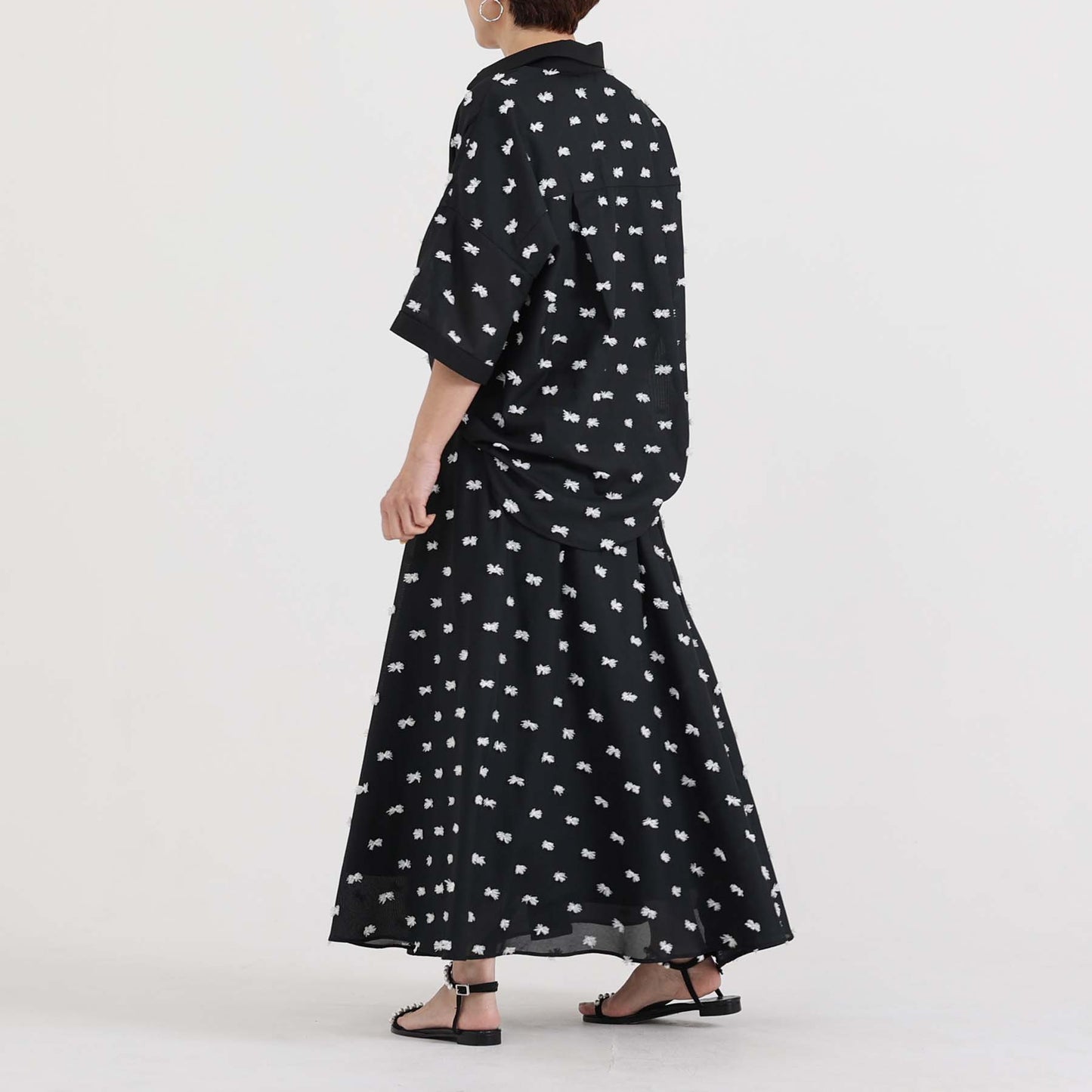 【7月下旬お届け予定】F-SK-13「Feather dot」Long skirt 【BLACK WHITE】