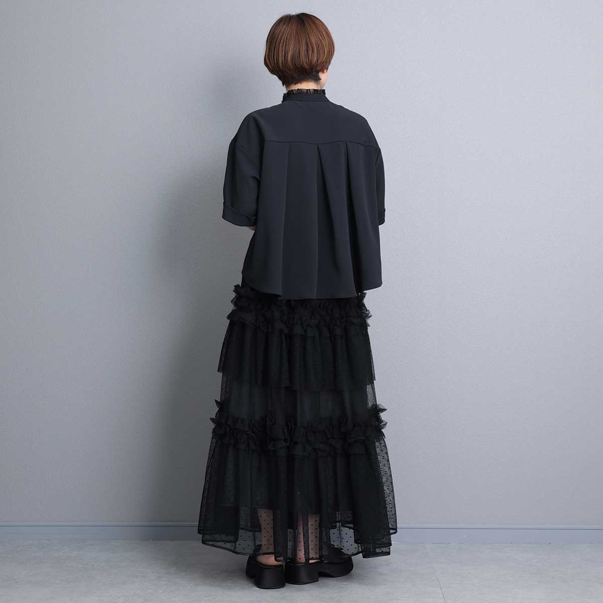 C-BL-84S「Technical twill」Front button blouse BLACK
