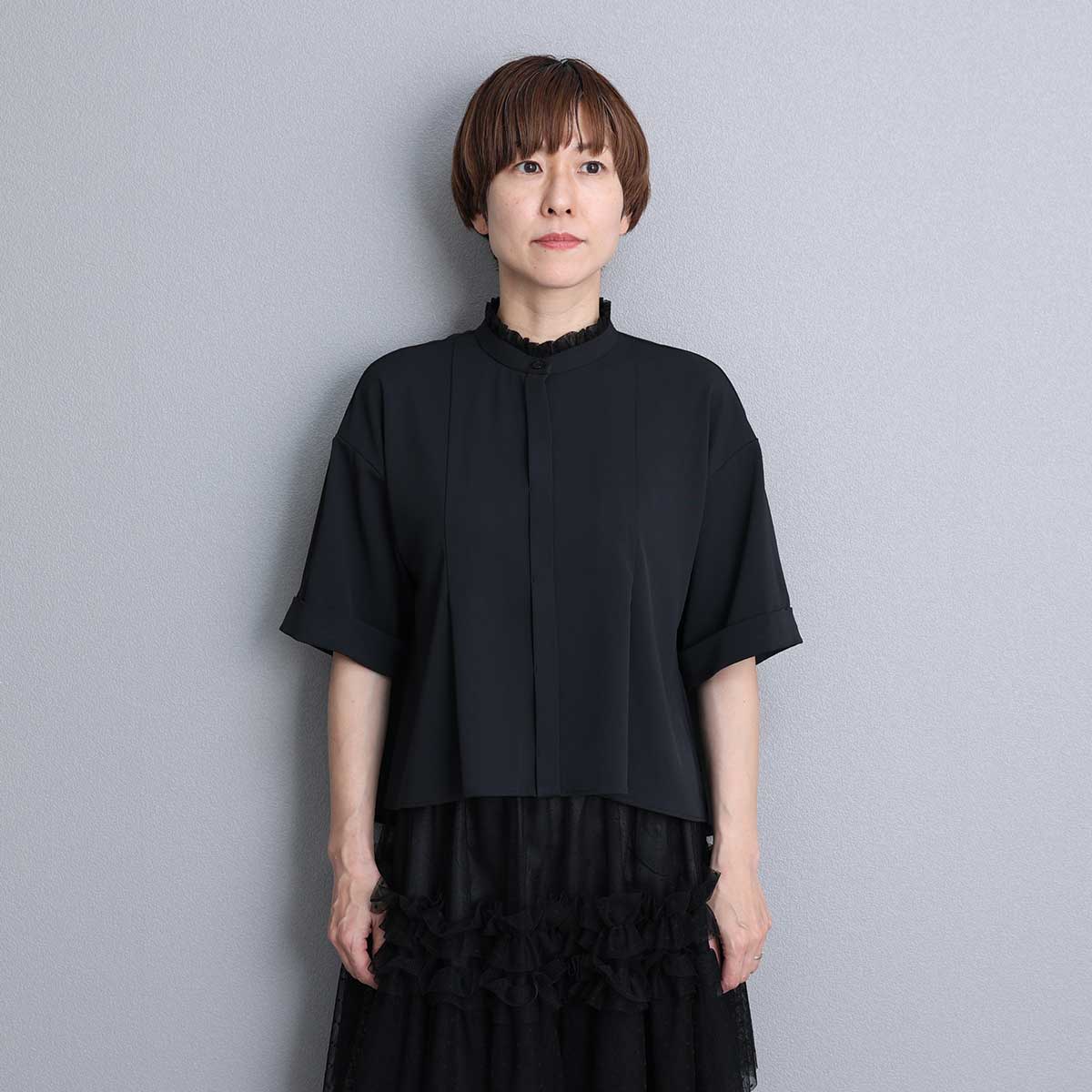 C-BL-84S「Technical twill」Front button blouse BLACK