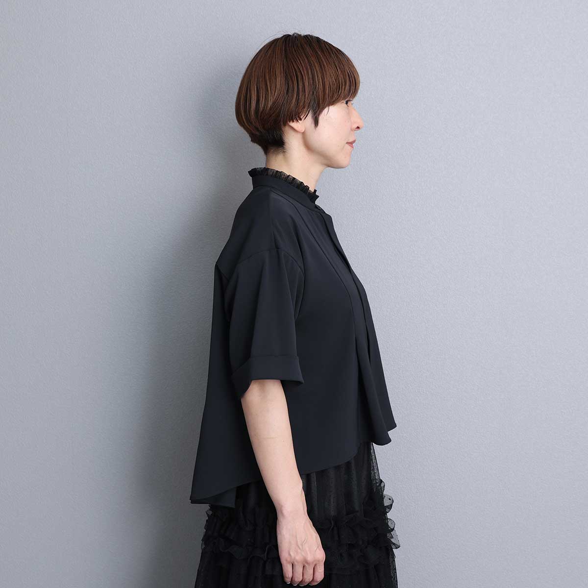 C-BL-84S「Technical twill」Front button blouse BLACK