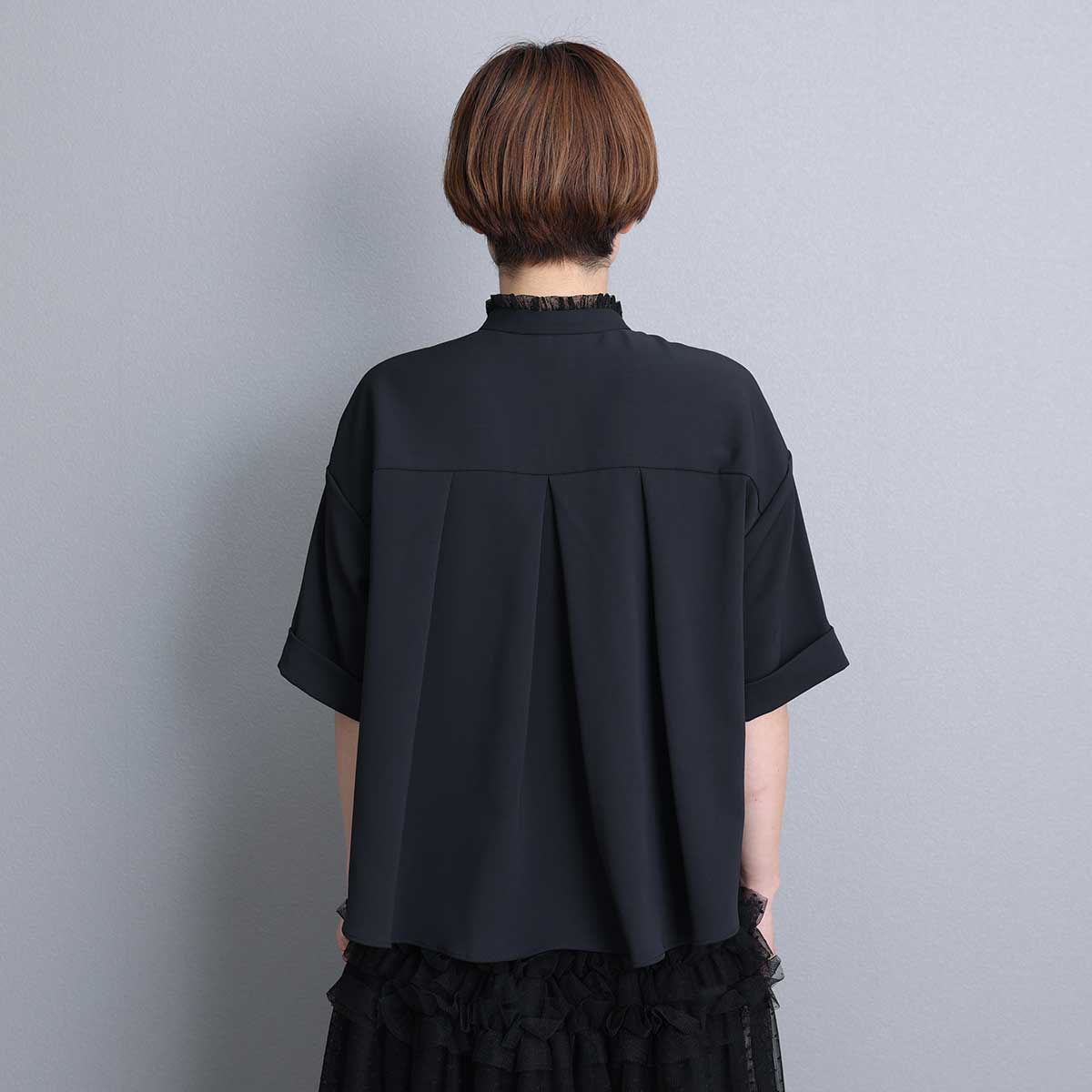 C-BL-84S「Technical twill」Front button blouse BLACK