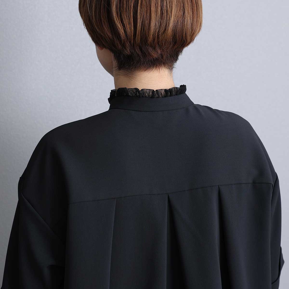 C-BL-84S「Technical twill」Front button blouse BLACK