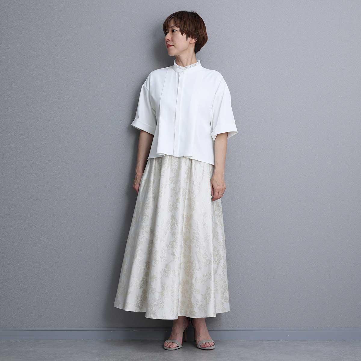 C-BL-84S「Technical twill」Front button blouse WHITE