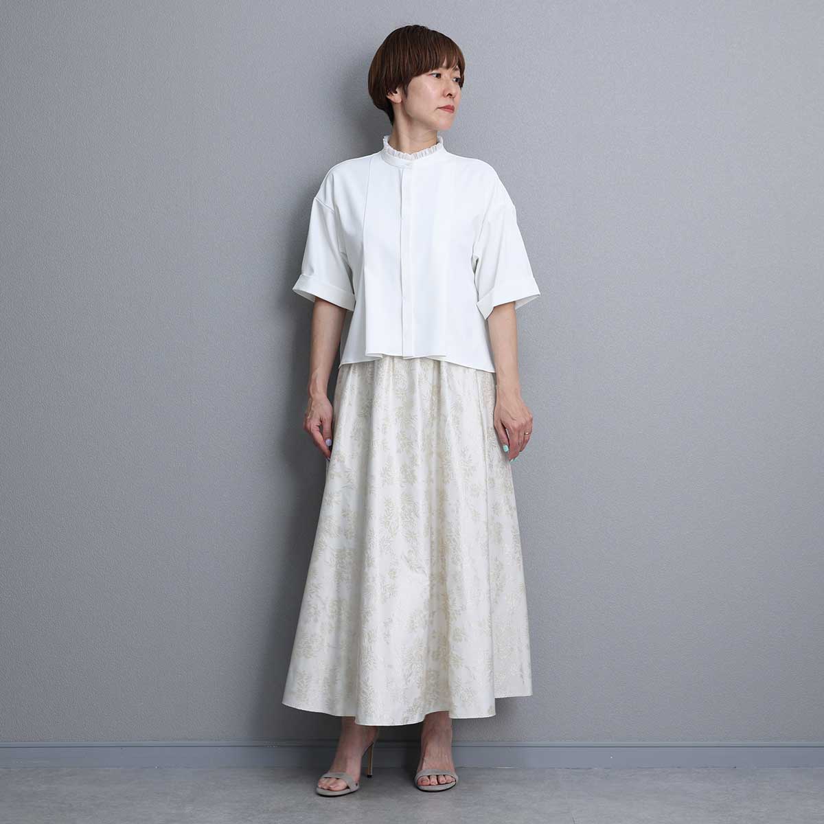 C-BL-84S「Technical twill」Front button blouse WHITE