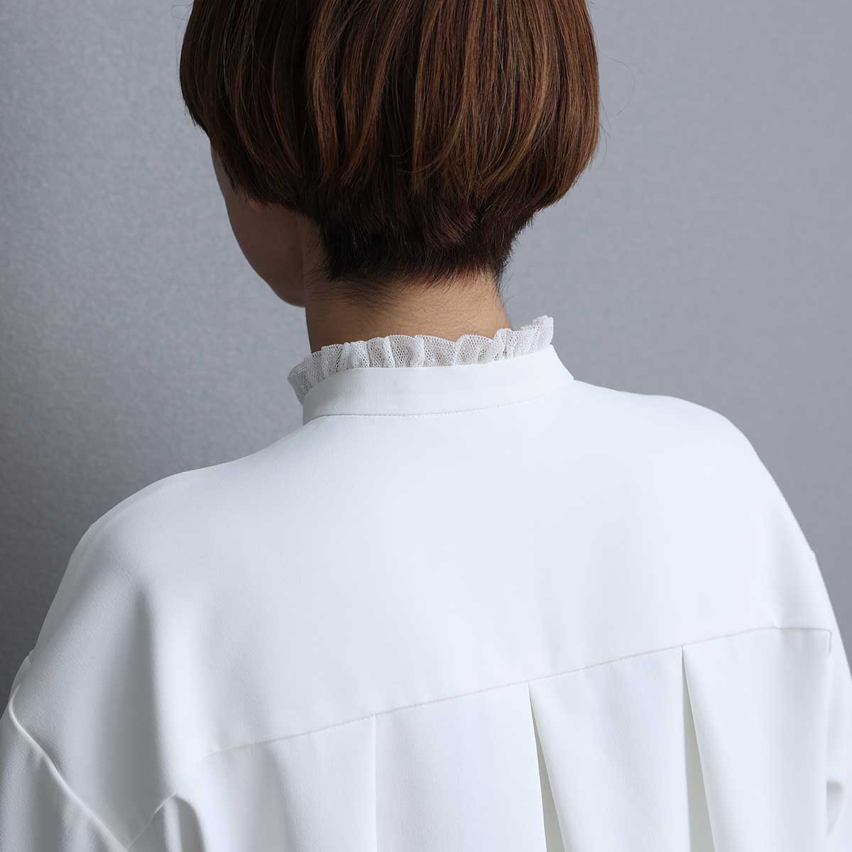 C-BL-84S「Technical twill」Front button blouse WHITE