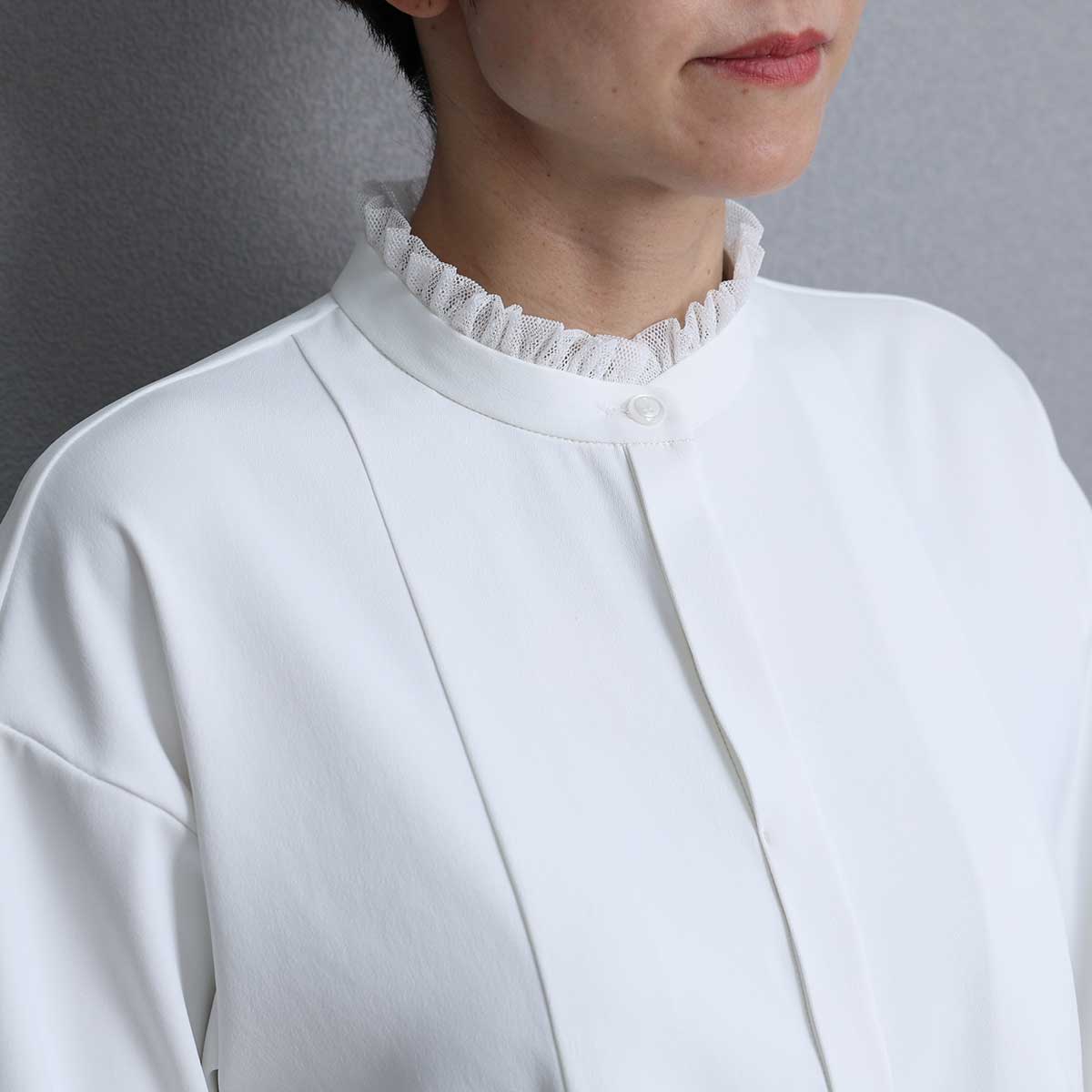 C-BL-84S「Technical twill」Front button blouse WHITE