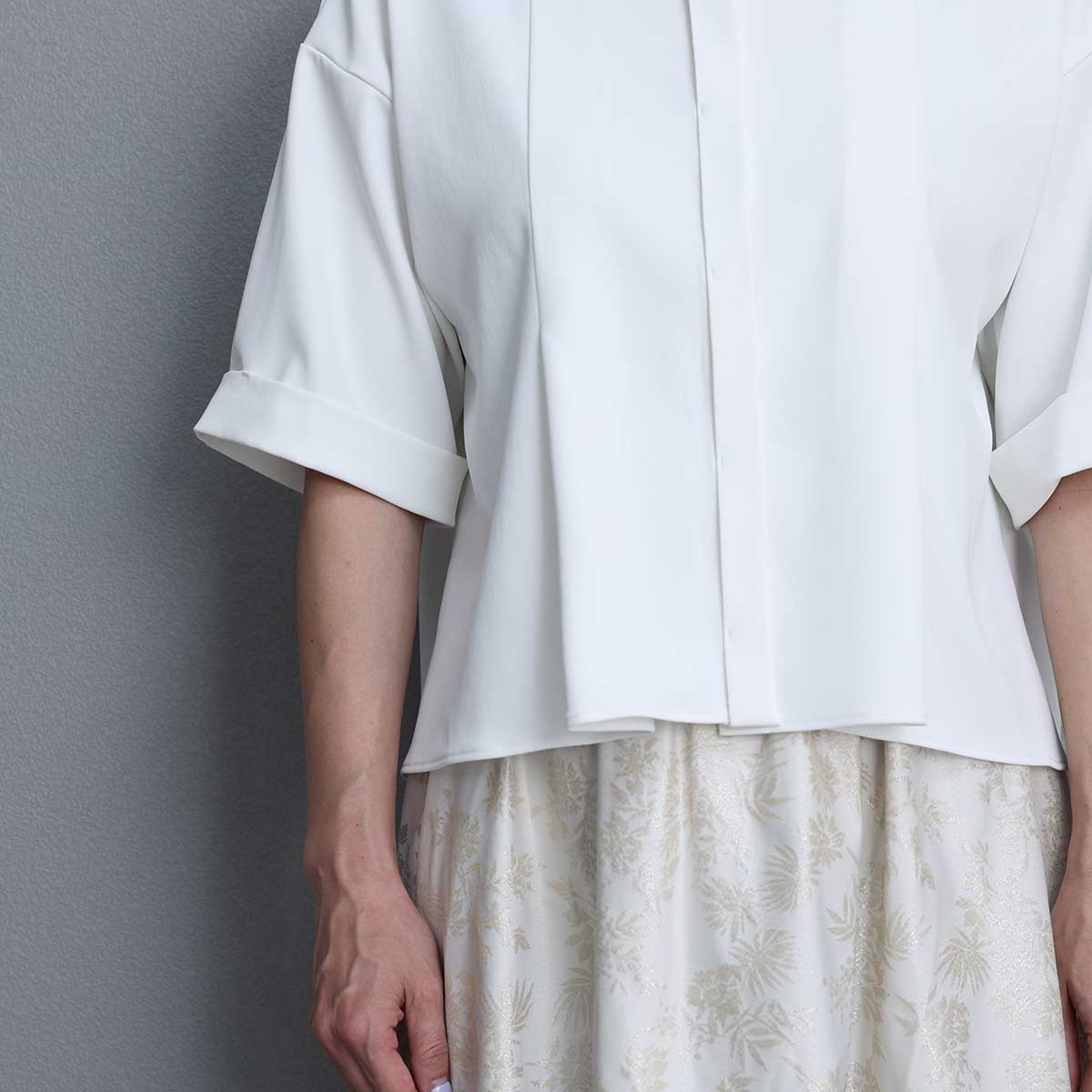 C-BL-84S「Technical twill」Front button blouse WHITE