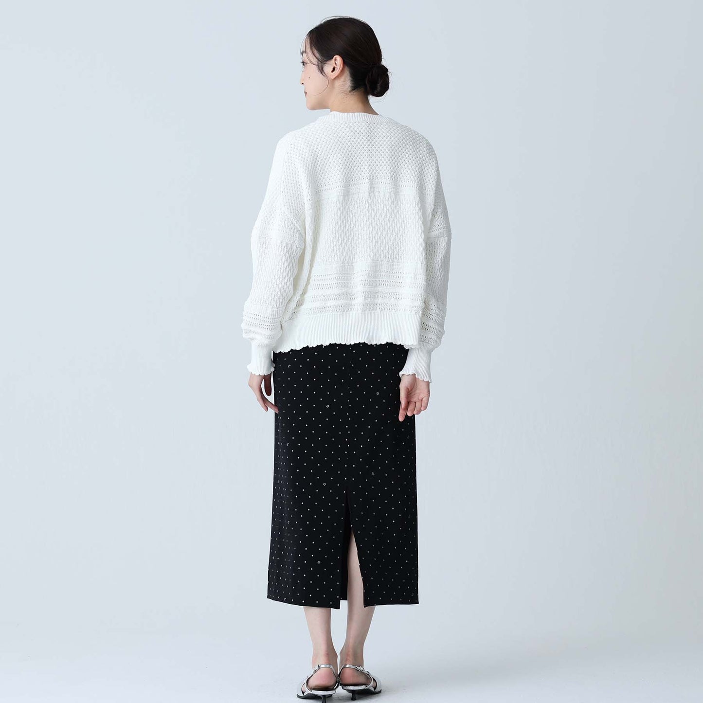 F-KN-04「Lace Mélange」V-neck cardigan WHITE