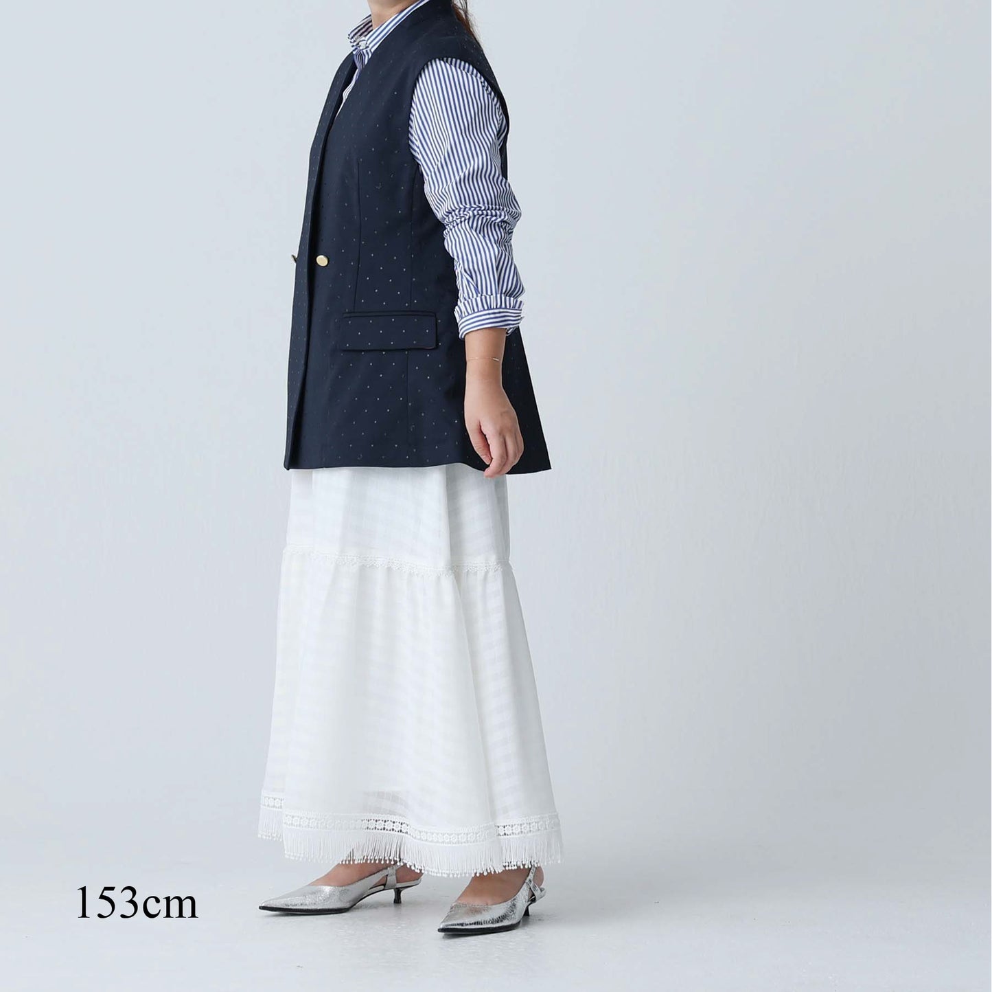 F-SK-10「Airy Plaid」Tiered skirt WHITE