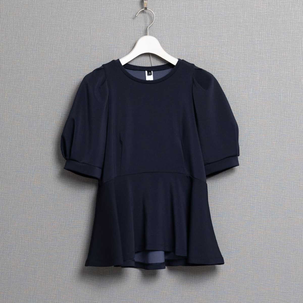 C-BL-78「Drape knit」Peplum tops NAVY