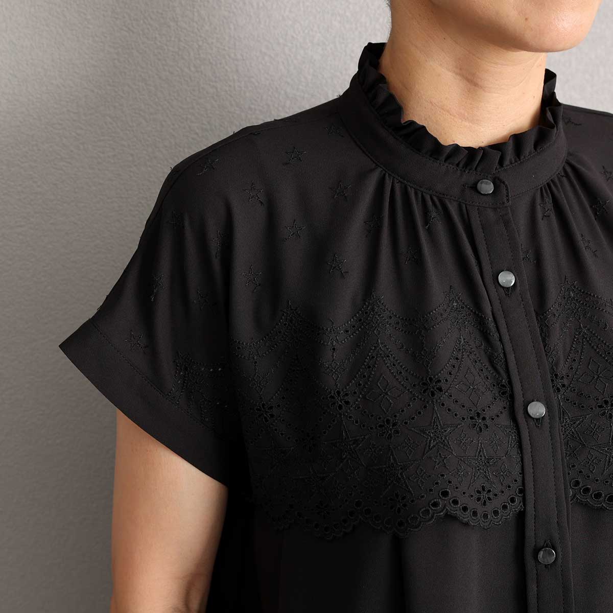 C-BL-85 『Stella scallop』 French sleeve blouse BLACK