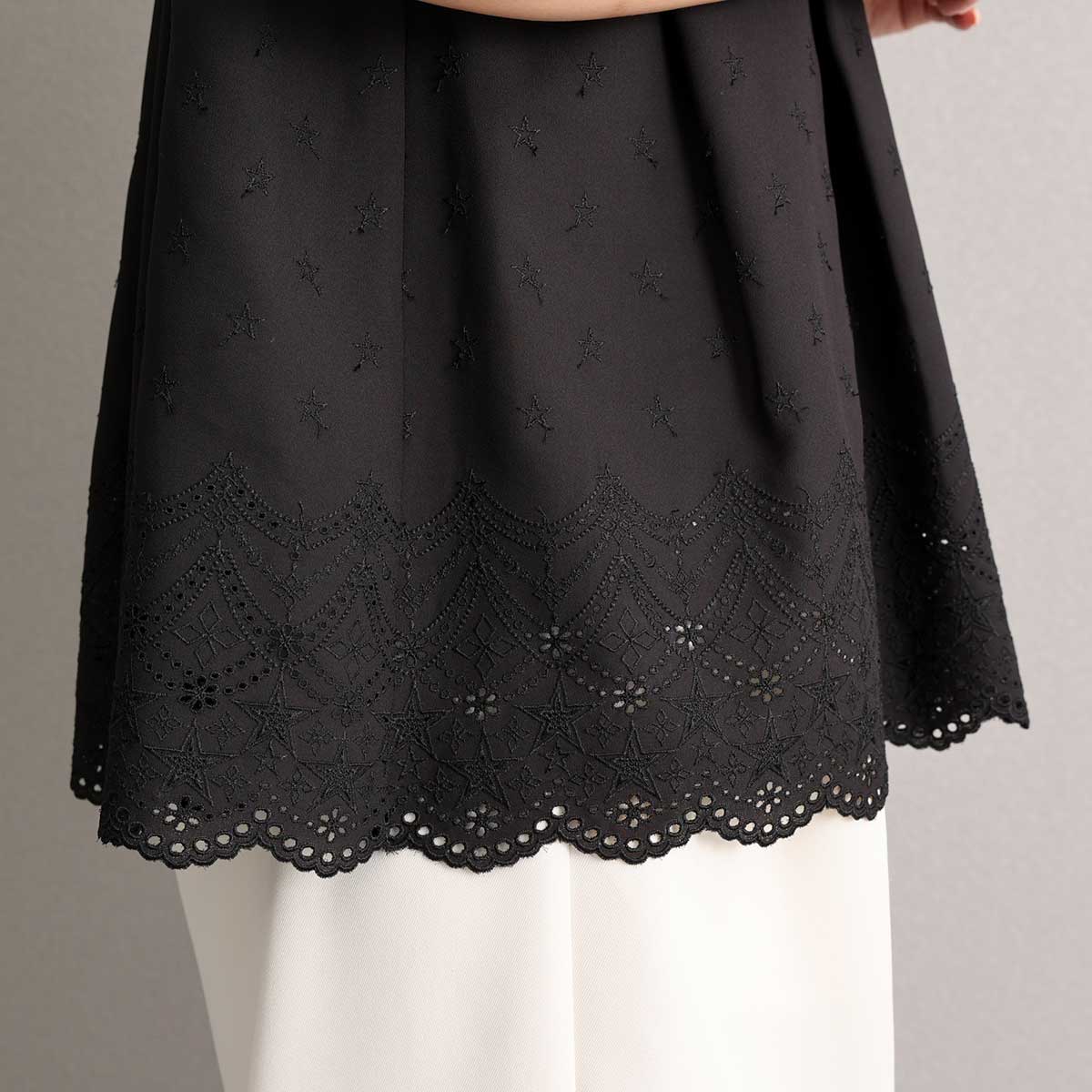 C-BL-85 『Stella scallop』 French sleeve blouse BLACK