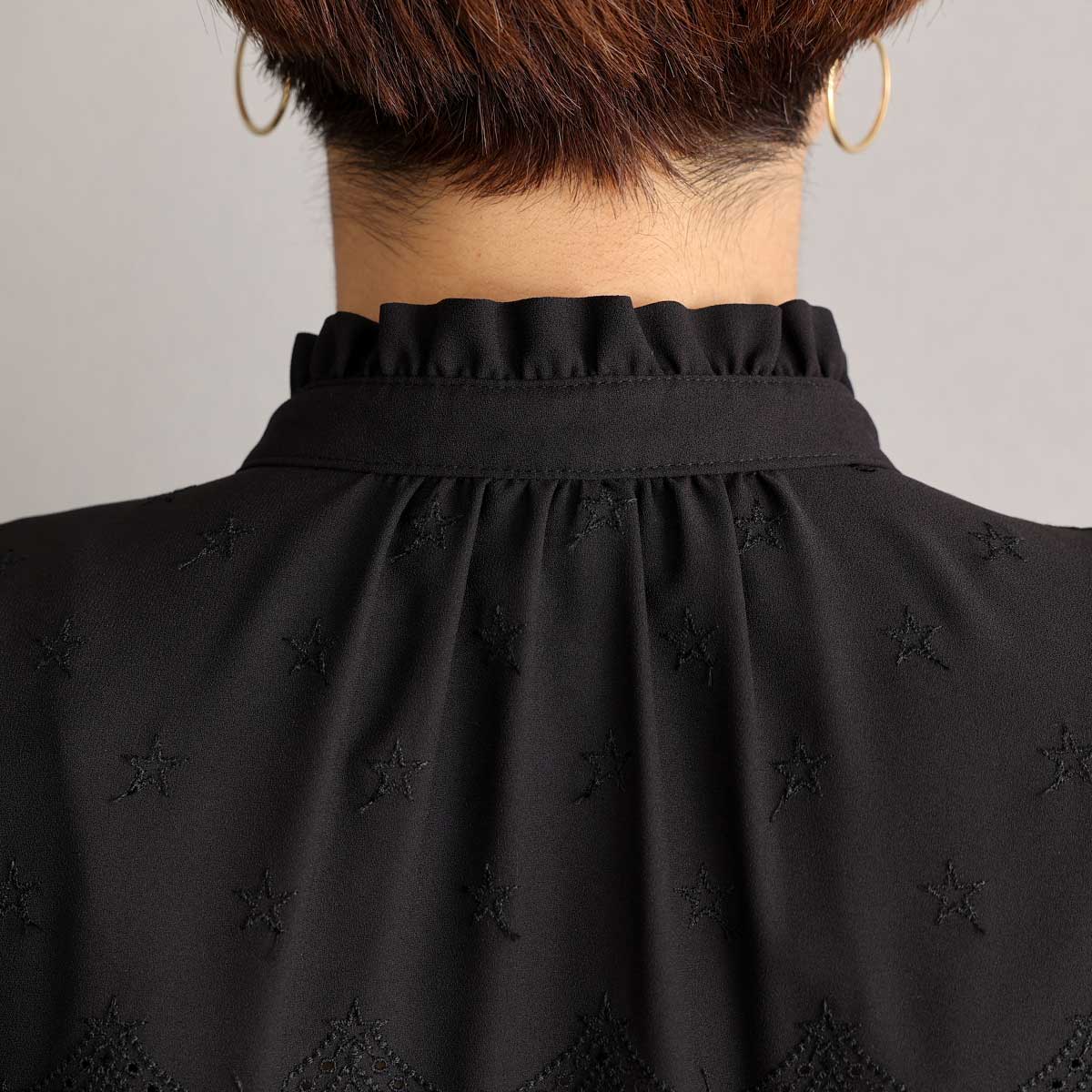 C-BL-85 『Stella scallop』 French sleeve blouse BLACK