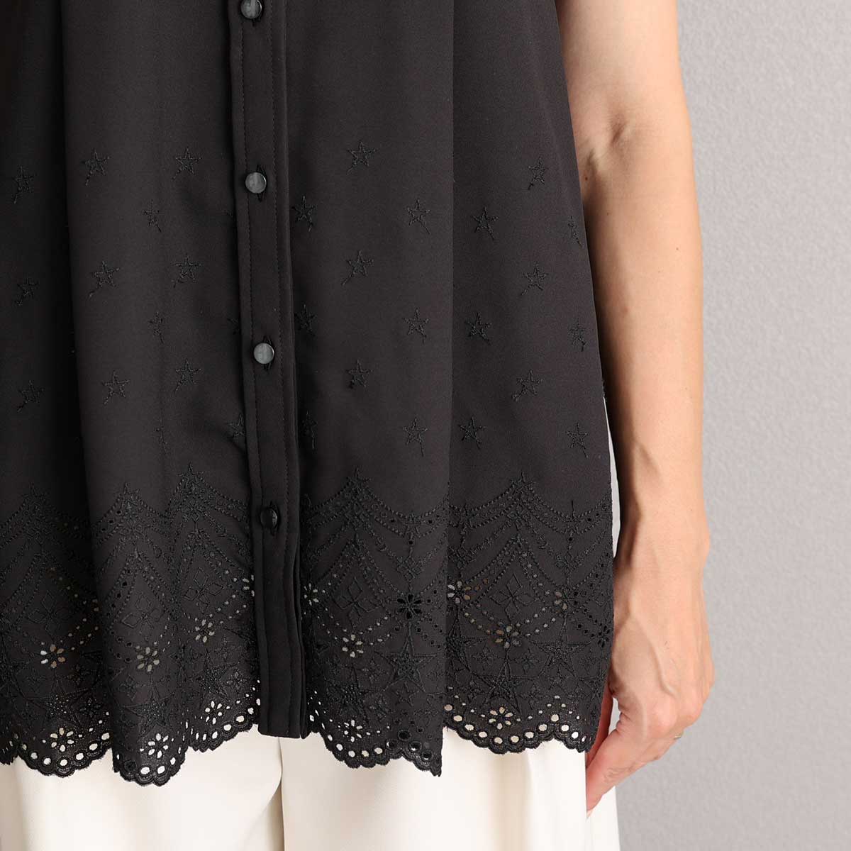 C-BL-85 『Stella scallop』 French sleeve blouse BLACK