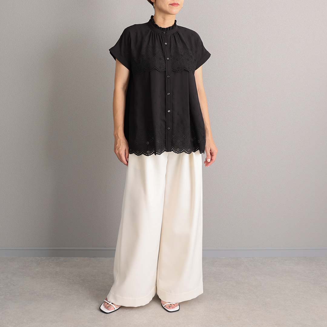 C-BL-85 『Stella scallop』 French sleeve blouse BLACK