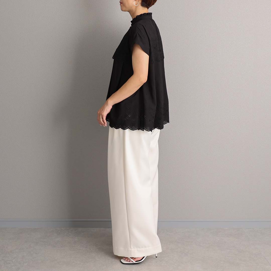 C-BL-85 『Stella scallop』 French sleeve blouse BLACK