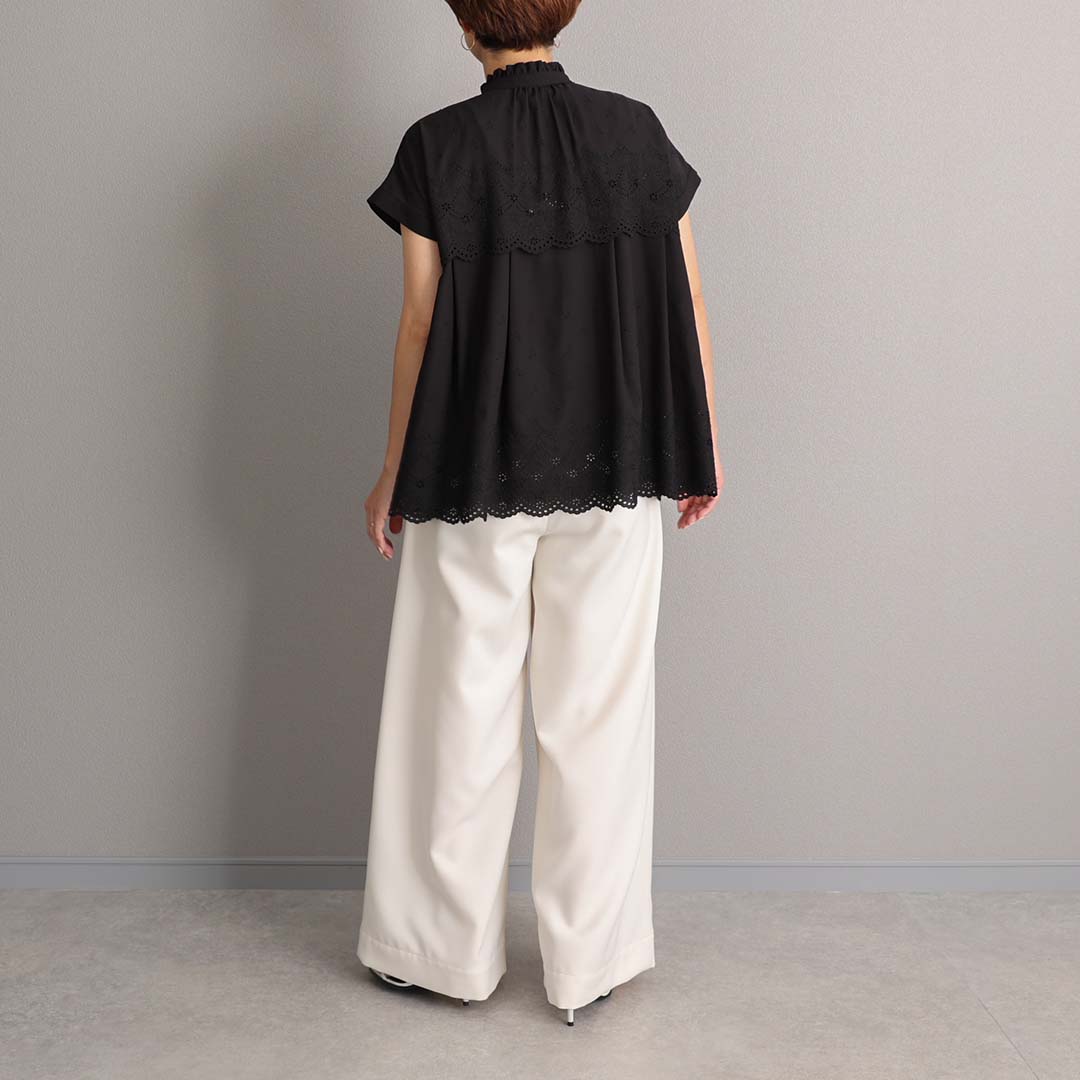 C-BL-85 『Stella scallop』 French sleeve blouse BLACK