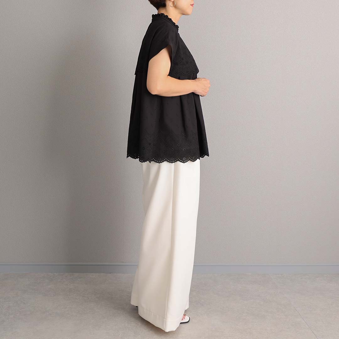 C-BL-85 『Stella scallop』 French sleeve blouse BLACK