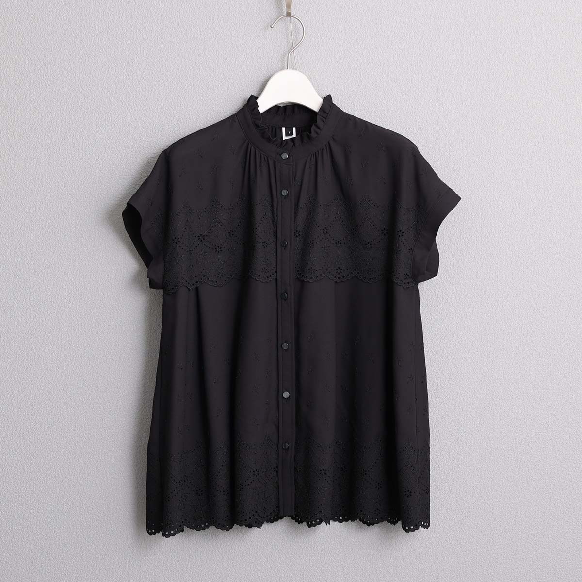C-BL-85 『Stella scallop』 French sleeve blouse BLACK