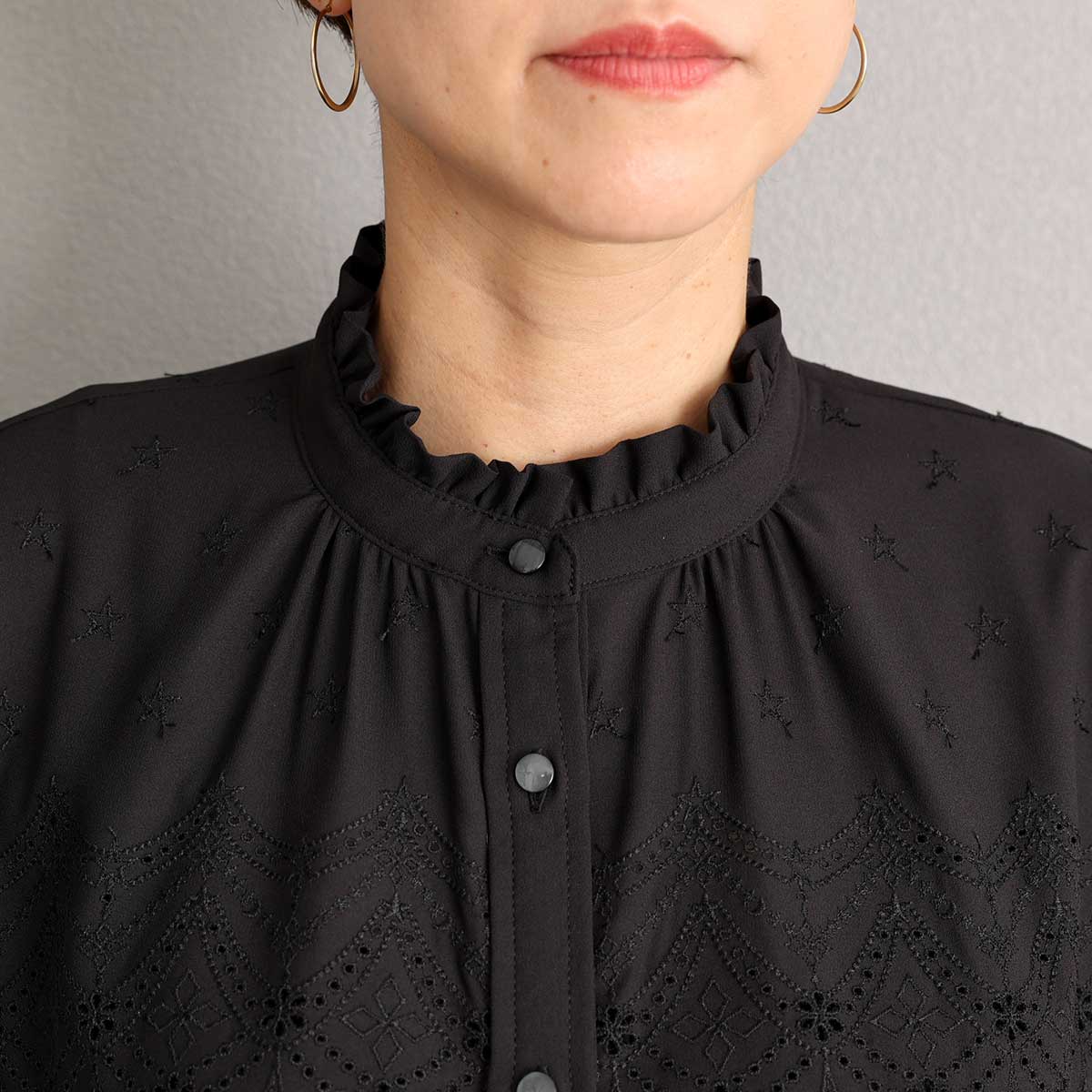C-BL-85 『Stella scallop』 French sleeve blouse BLACK