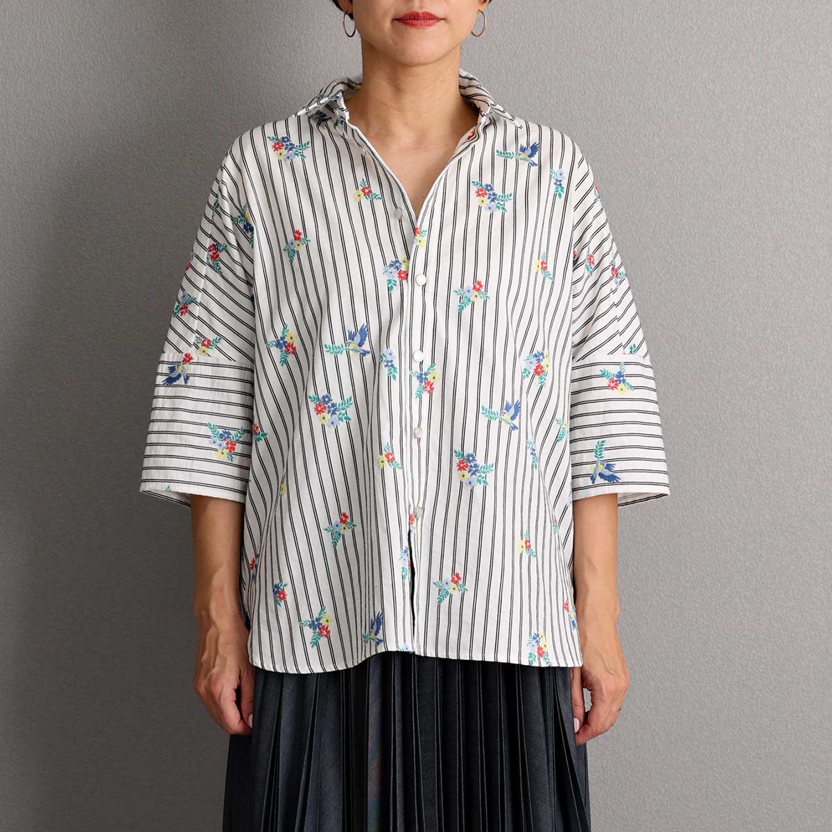 C-SH-06 『Robin stripe』 Relax shirts WHITE