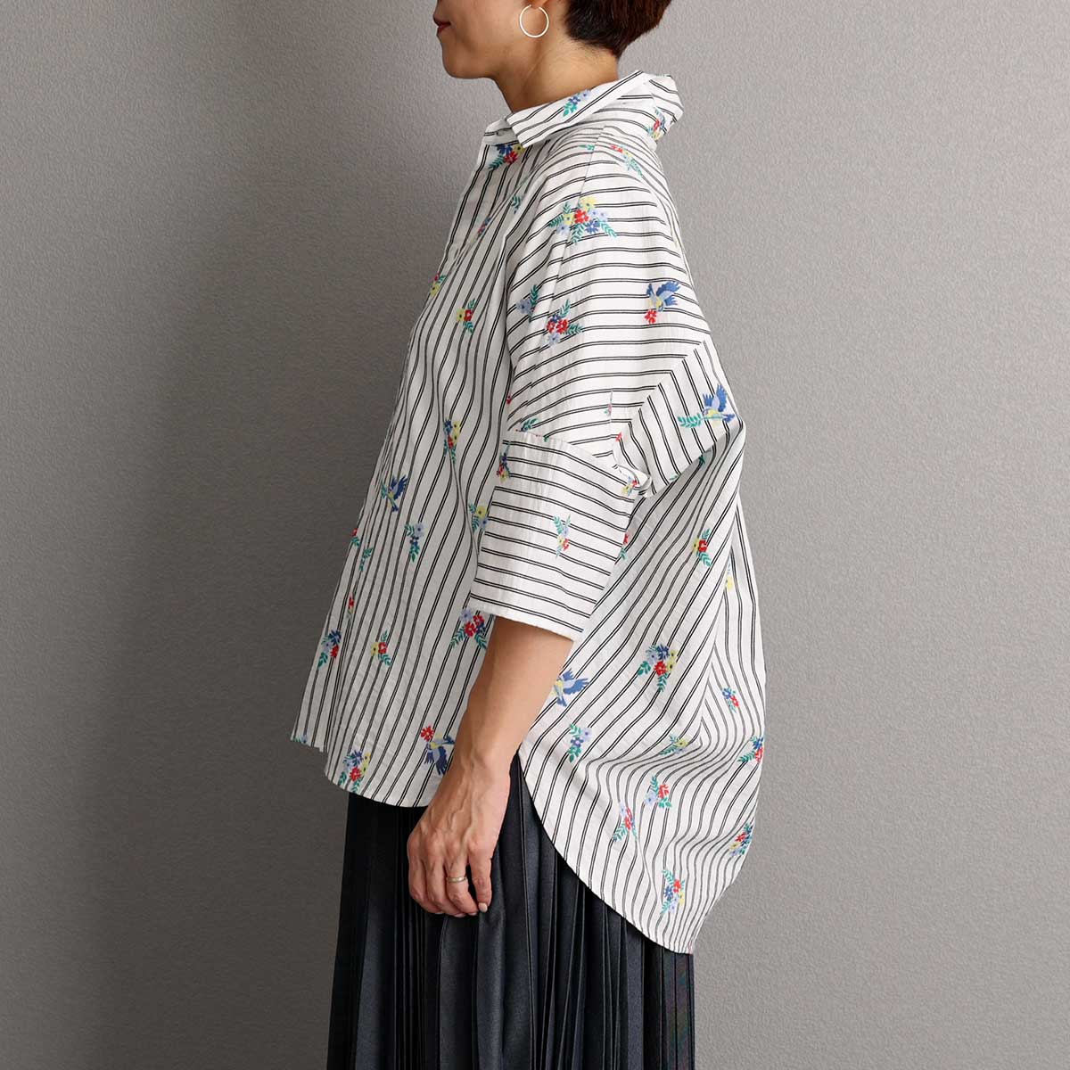 C-SH-06 『Robin stripe』 Relax shirts WHITE
