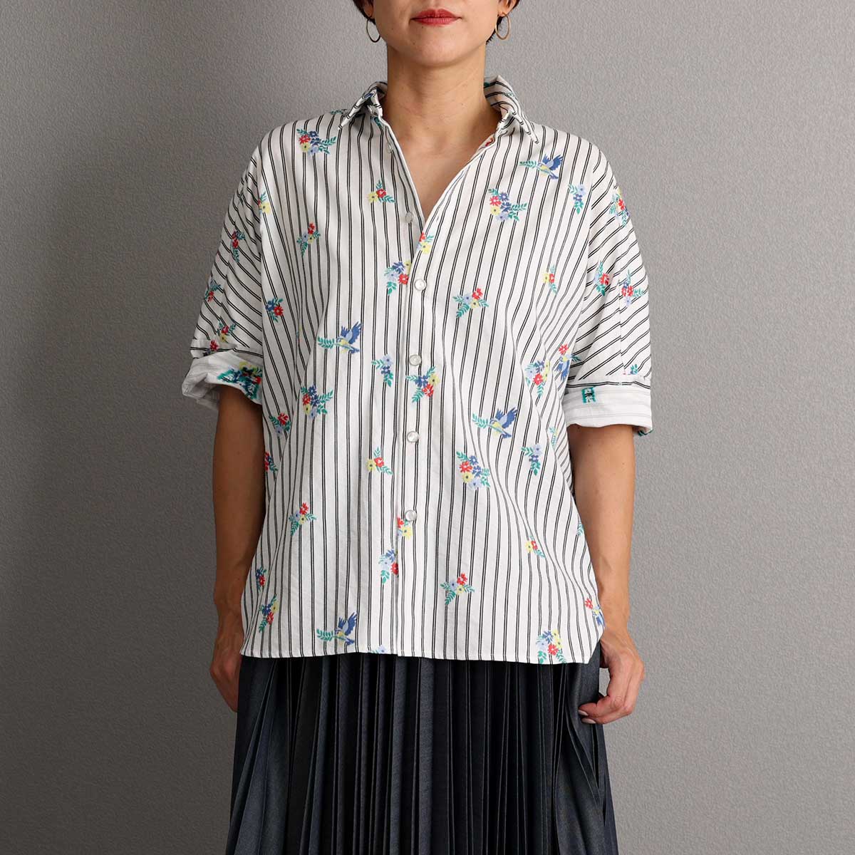 C-SH-06 『Robin stripe』 Relax shirts WHITE