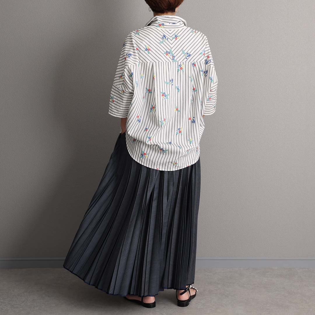 C-SH-06 『Robin stripe』 Relax shirts WHITE