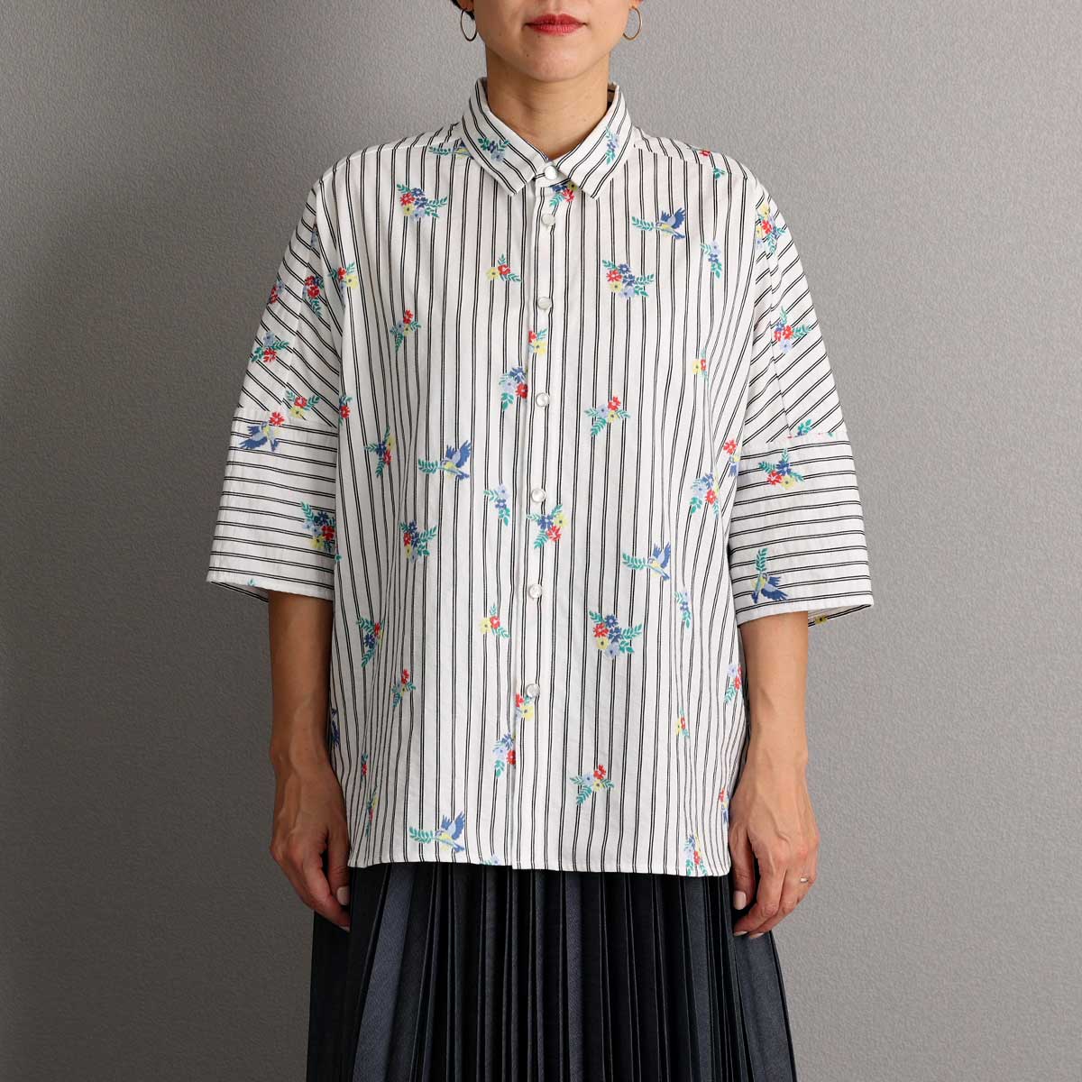 C-SH-06 『Robin stripe』 Relax shirts WHITE