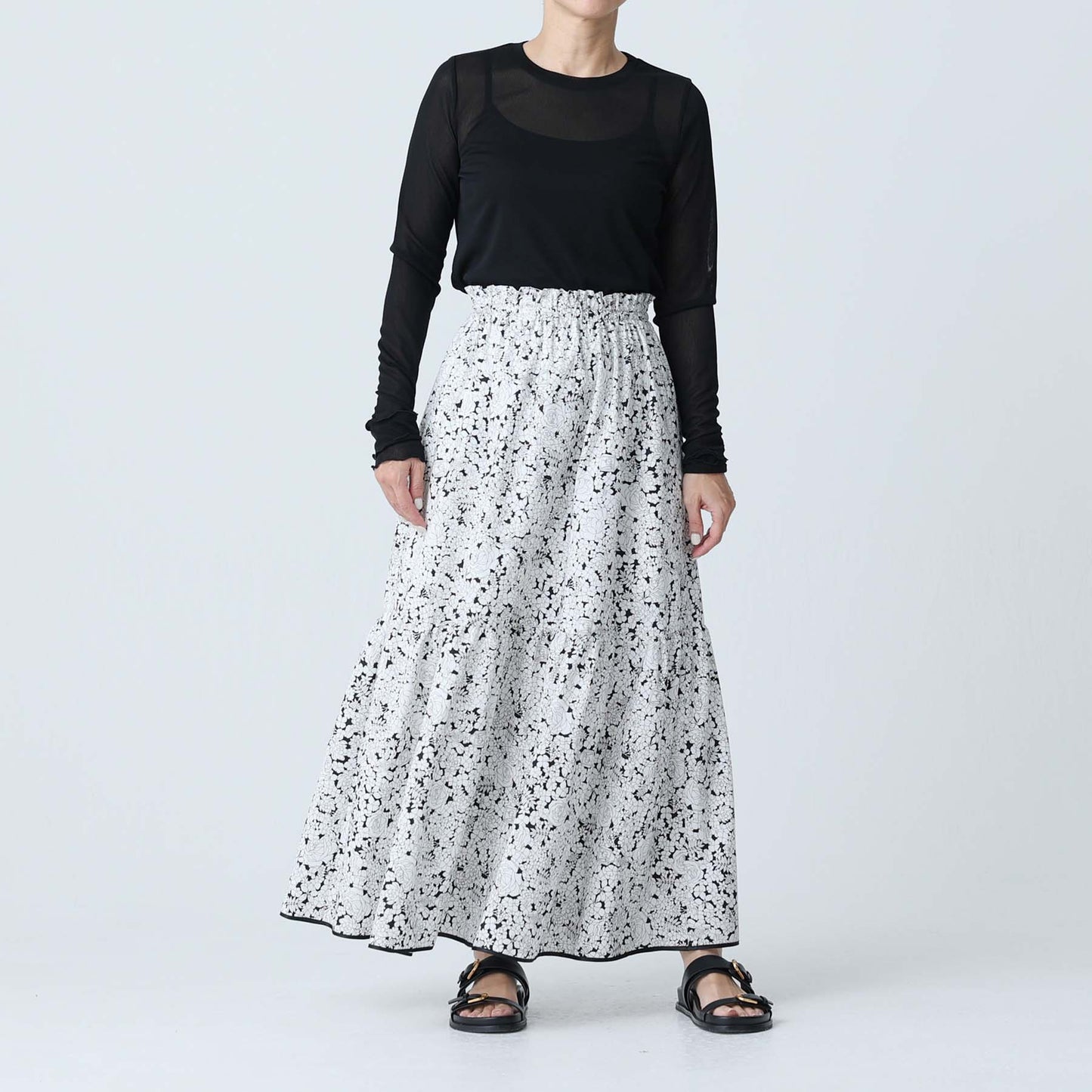 F-SK-09「Sincere」Tiered skirt WHITE×BLACK
