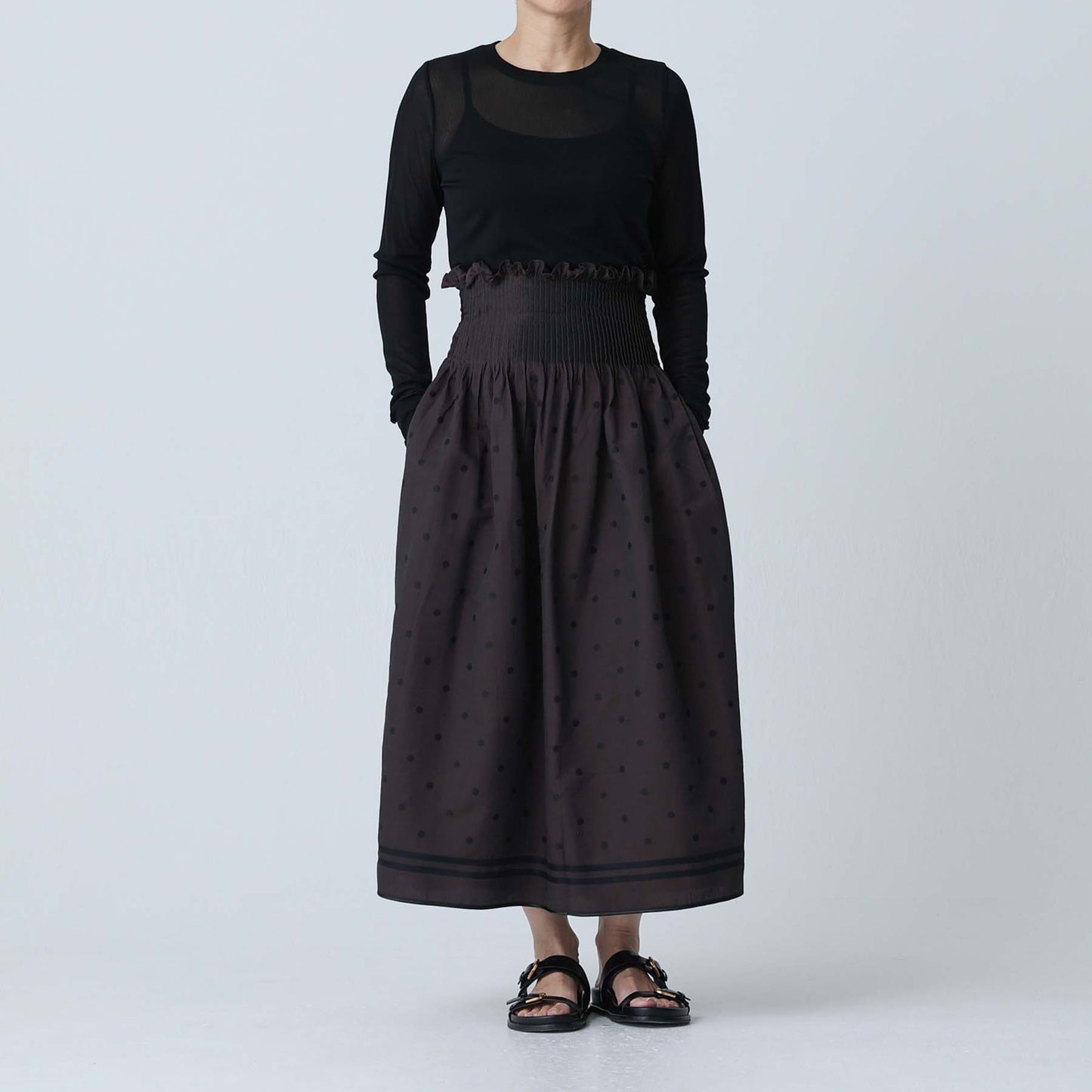 F-SK-11「Tuckloom」Long skirt BROWN
