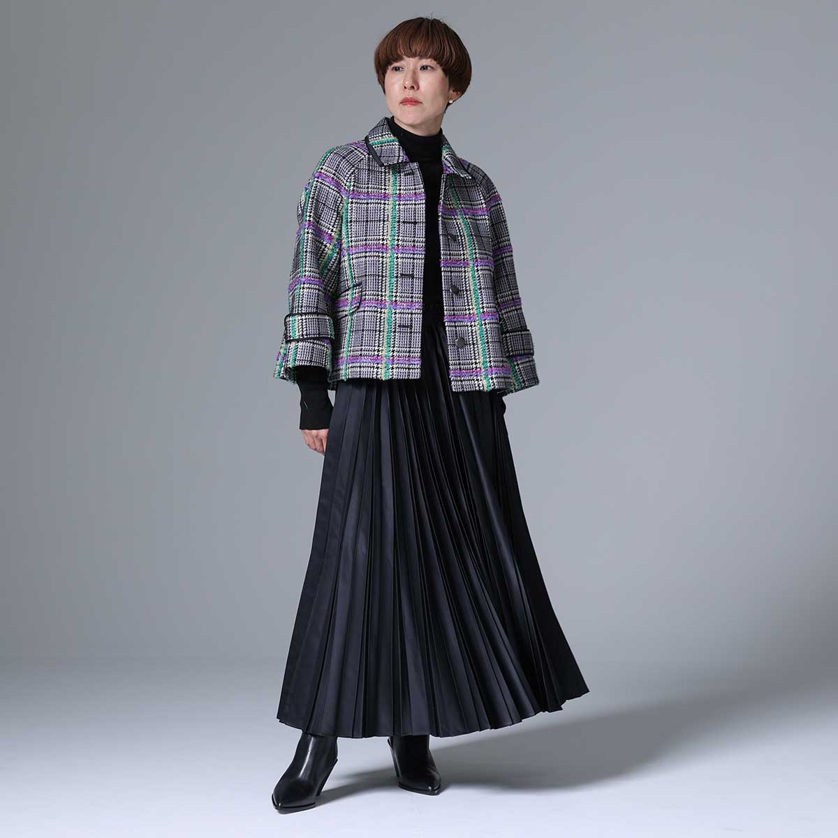 10月下旬~11月上旬お届け予定 F-JK-01 「Feather over plaid」Short blouson
