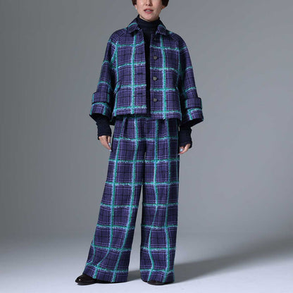 10月下旬~11月上旬お届け予定 F-PT-01 「Feather over plaid」Wide pants