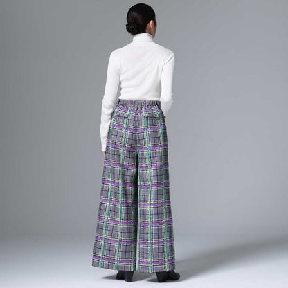 10月下旬~11月上旬お届け予定 F-PT-01 「Feather over plaid」Wide pants