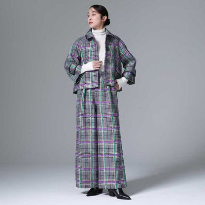 10月下旬~11月上旬お届け予定 F-JK-01 「Feather over plaid」Short blouson