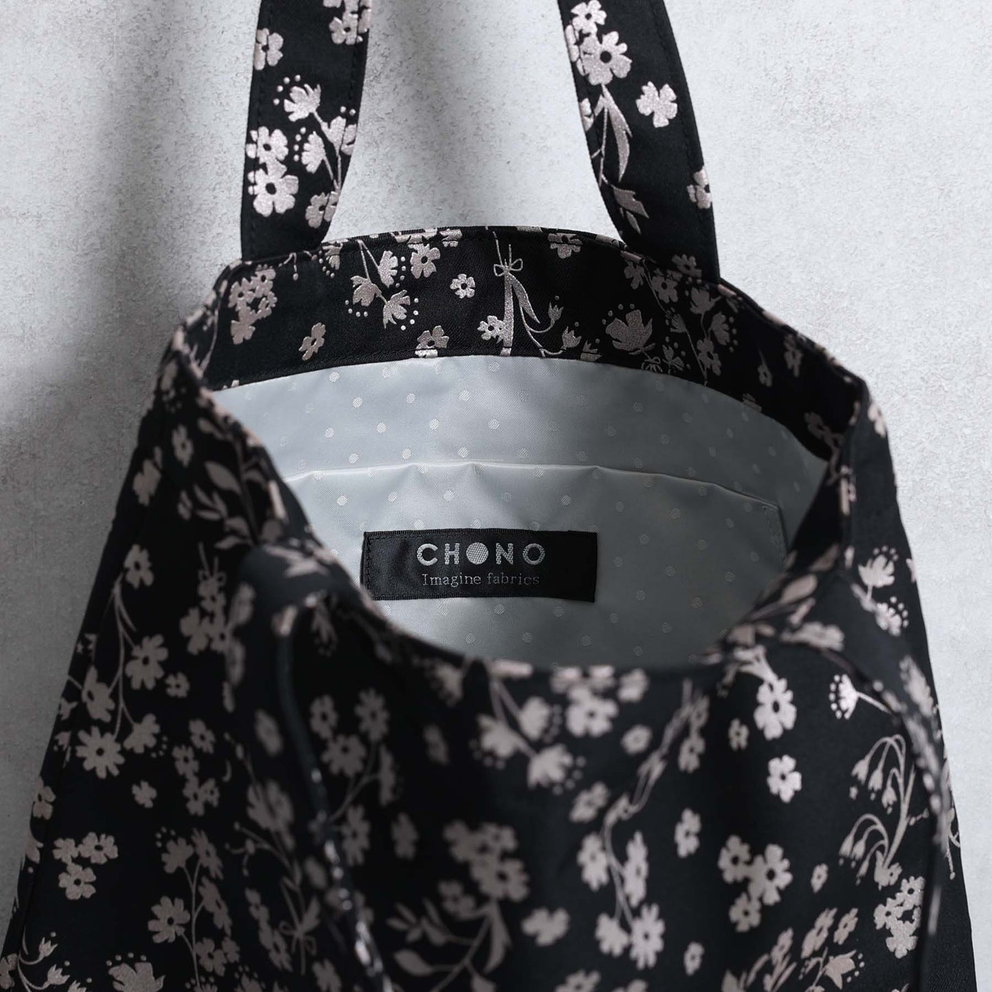 C-BG-19「frozen flower」Twill Tote Bag NAVY&BLACK